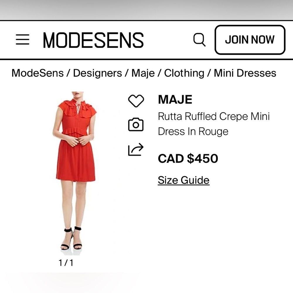 MAJE Rutta Ruffled Crepe Mini Dress In Rouge (Red) - Picture 8 of 8